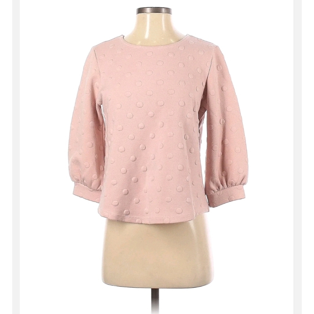 W5 Shirt Three Quarter Balloon Sleeves Womens Blush Size M 3D Polka Dots Zipper